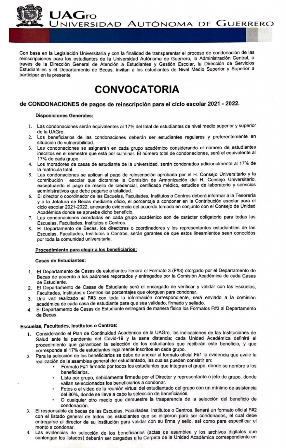 UAGro publica convocatoria de condonaciones de ciclo escolar 20212022